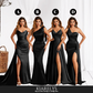 Black Mismatched Sexy Silky Satin Mermaid Long Bridesmaid Dresses Online