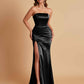 Elegant Soft Satin Strapless Split Side Mermaid Bridesmaid Dresses