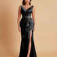 Elegant V Neck Soft Satin Side Slit Floor-Length Mermaid Bridesmaid Dresses