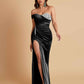 Sexy Soft Satin Mermaid One Shoulder Side Slit Floor-Length Mermaid Bridesmaid Dresses