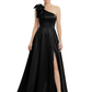 Luxury Bow Black Formal Dress One-Shoulder A-Line Gowns with Sexy Side Slit 2026