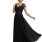 Long A-line Chiffon Short Sleeves Mother of the Brides Dresses Lace Wedding