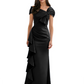 Elegant Mother of Bride Dress Formal Gowns Mermaid Ruffle Floor Length Asymmetric Neckline