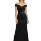Off Shoulder Mother of the Bride Dress Beaded Waist Satin Gown Portrait Neckline