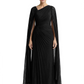 Elegant Asymmetric Neck Long A-Line Chiffon Mother of the Brides Dresses Mom Outfit with Cape