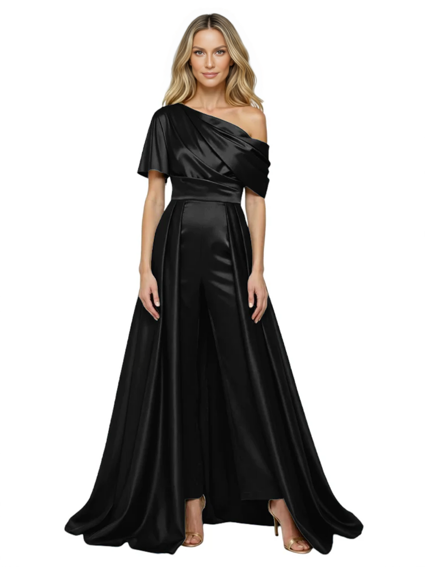 One Shoulder Mother of Bride jumpsuits Formal Gowns Floor Length Detachable Train