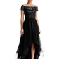 Formal High-Low Mother of the Bride Gown Short Sleeve Lace Maxi Dress with Tiered Skirt