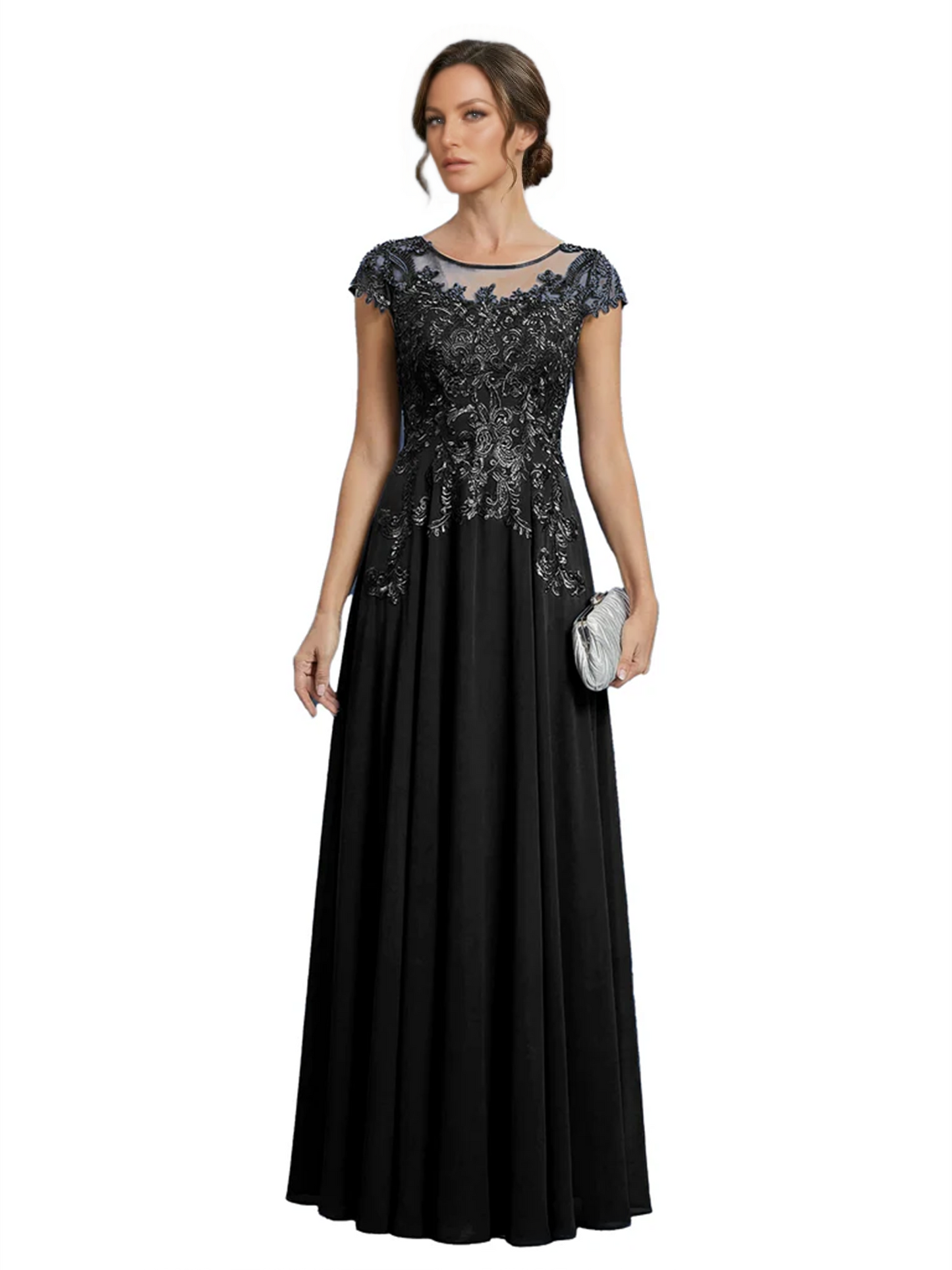 Chic Long A-Line Chiffon Mother of the Brides Dresses Sequin Mom Outfits For Wedding
