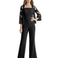 Mother of the Bride Jumpsuit with Lace Jacket 3/4 Sleeve Formal Pant Suit