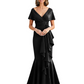 Satin Mother of the Bride Dress with Cascading Ruffles and Mermaid Tail V-Neck