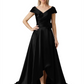 Off Shoulder Mother of the Bride Dress High-Low Satin Gown with Portrait Neckline