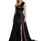 One Shoulder Sleeveless Mother of the Brides Dresses Floor Length Slit With Train