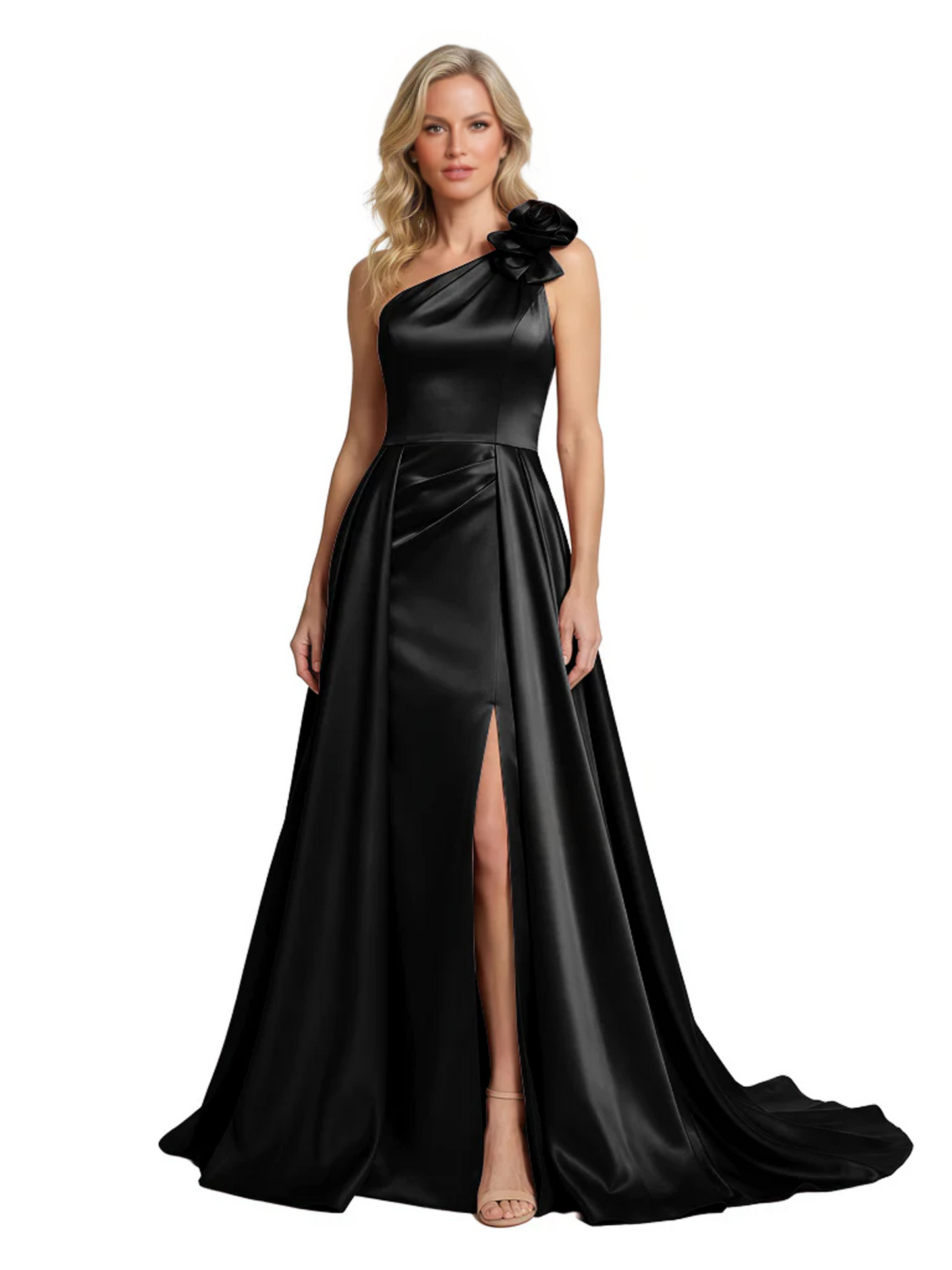One Shoulder Sleeveless Mother of the Brides Dresses Floor Length Slit With Train