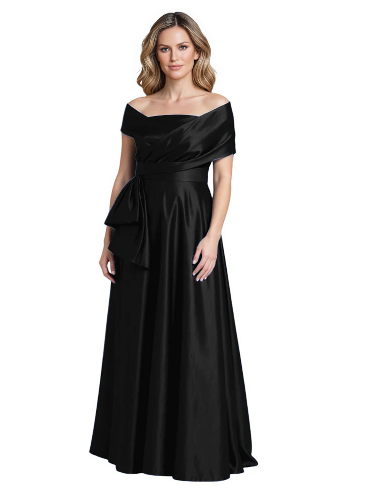 Formal Floor-Length Mother of the Bride Gown Sleeveless Satin Maxi Dress with Drape