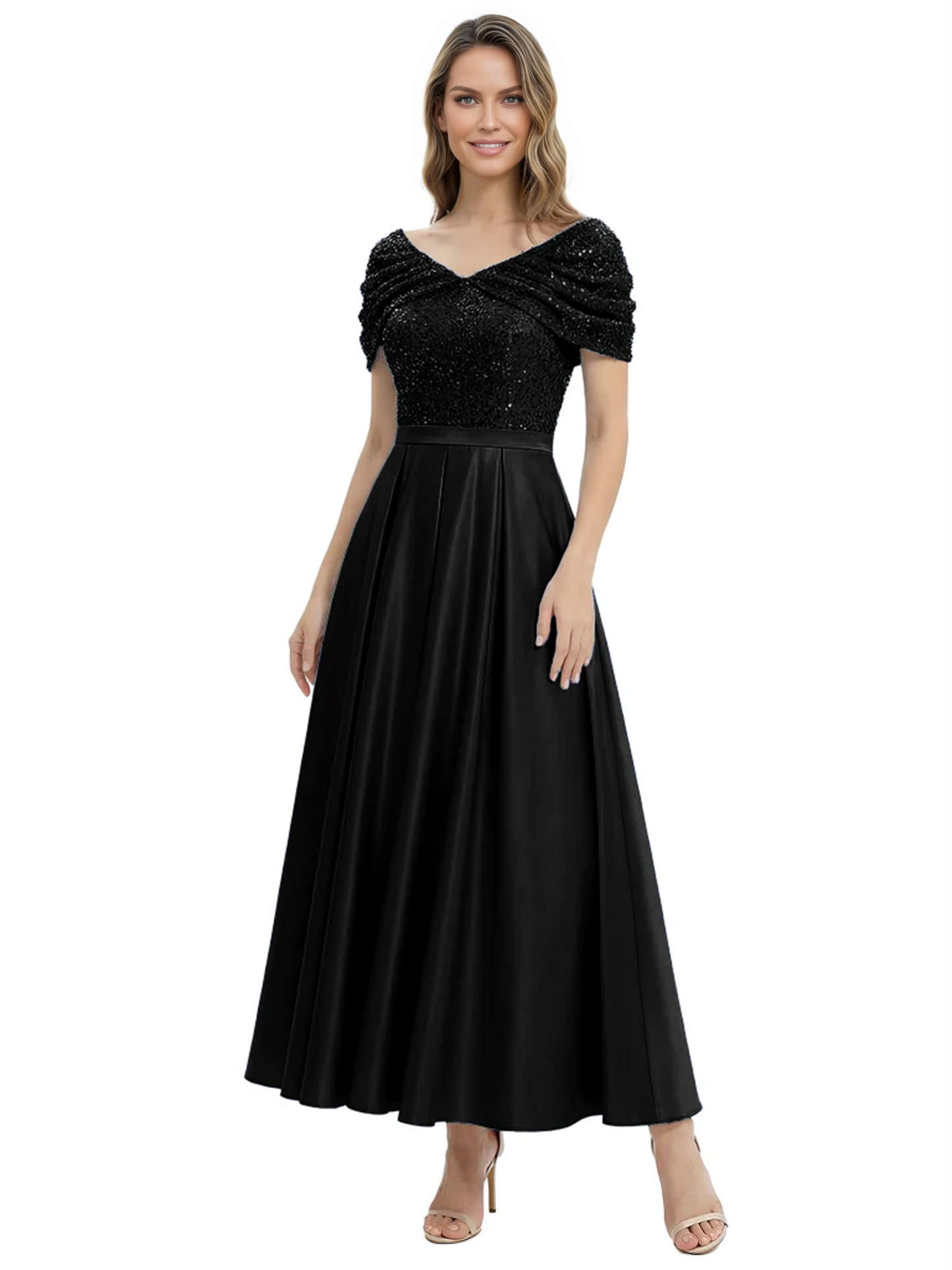 Luxury Formal Dress Sparkling Sequin Top Mother of Bride Dress Silk Satin A-Line Gowns