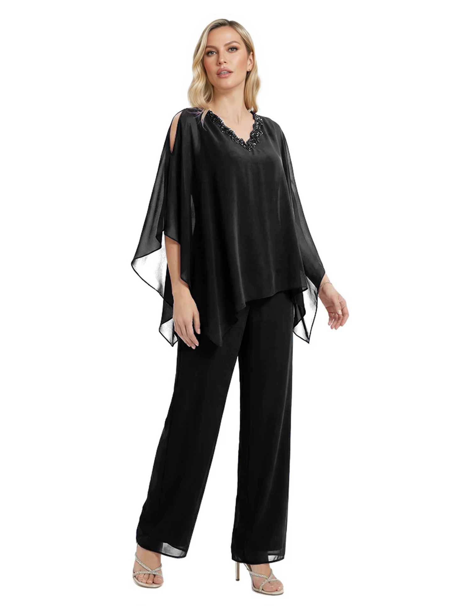 V-Neck Chiffon Mother of the Brides Dresses Plus Size Jacket Suits Wedding