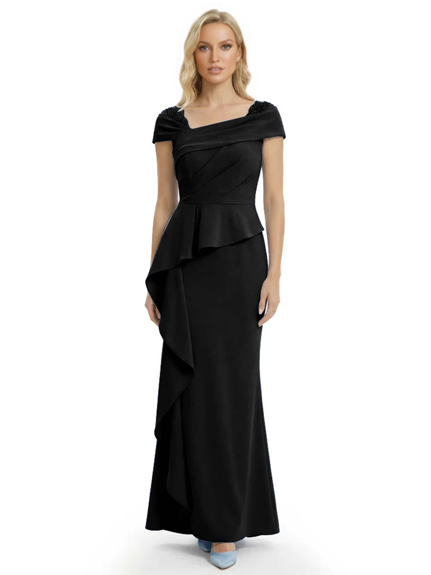A-Line Satin Cap Sleeves Mother of the Brides Dresses Floor Length For Wedding