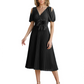 Wedding Formal Dress V-Neck Pleated Chiffon Gown with 3D Flower Accent Knee Length