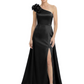 One Shoulder Mother of the Bride Dress with 3D Floral Detail Formal Dress A-Line Gowns with Slit