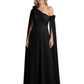 One Shoulder Mother of the Bride Dress Asymmetrical Cape Sleeve Gown with Floral