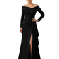Elegant Mother of the Groom Dress Cascading Ruffle Satin Gown with High Slit Long Sleeves