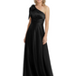 One-Shoulder Mother of the Bride Dress Satin Gown with Bow Ruched Empire Waist
