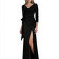 Elegant Evening Gowns Slit Trending Styles Satin Slit Formal Dress Cowl Neckline Gown Tie
