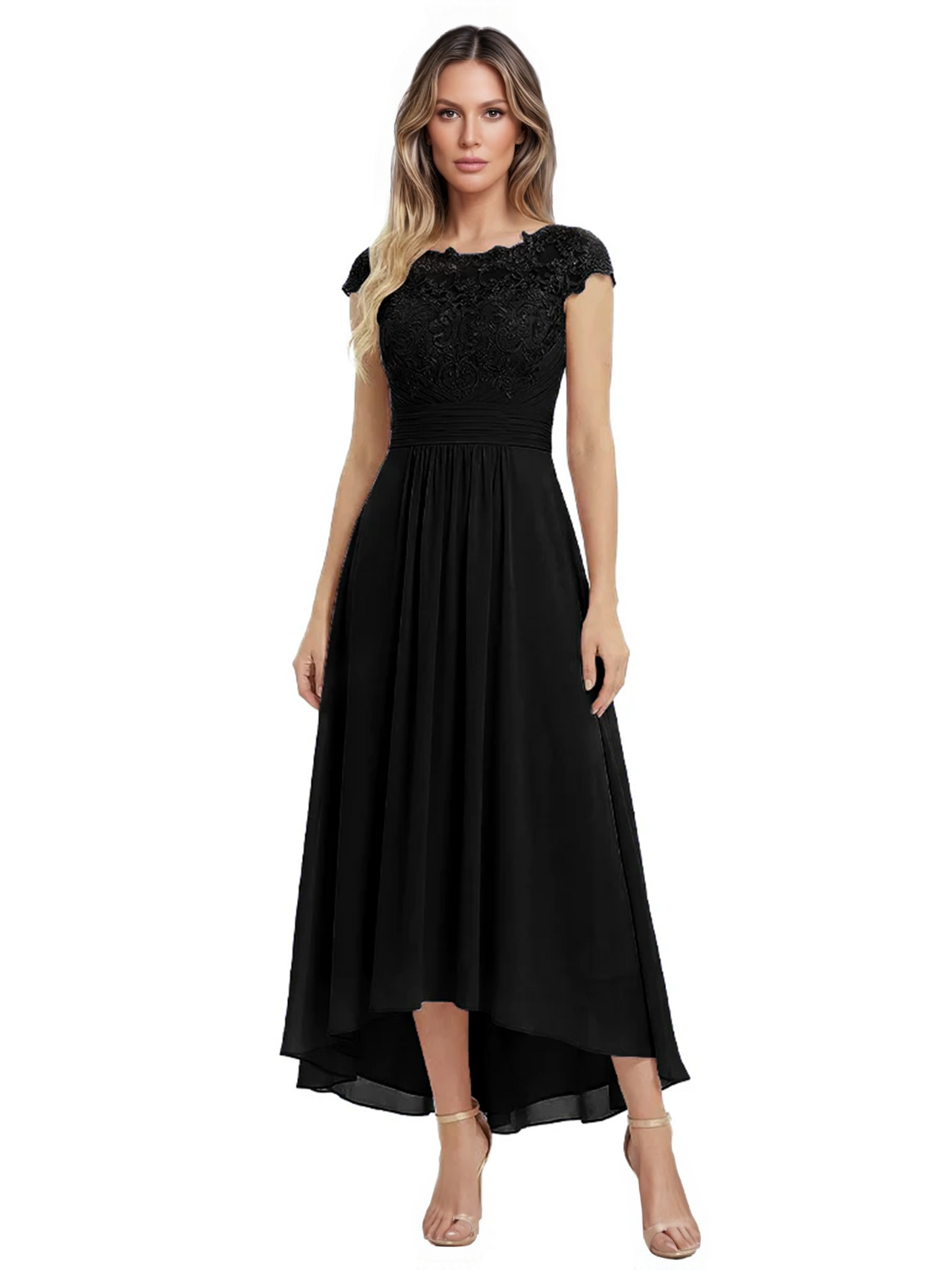 Elegant Evening Gown Trending 2026 Styles with Cap Sleeves High-Low Skirt
