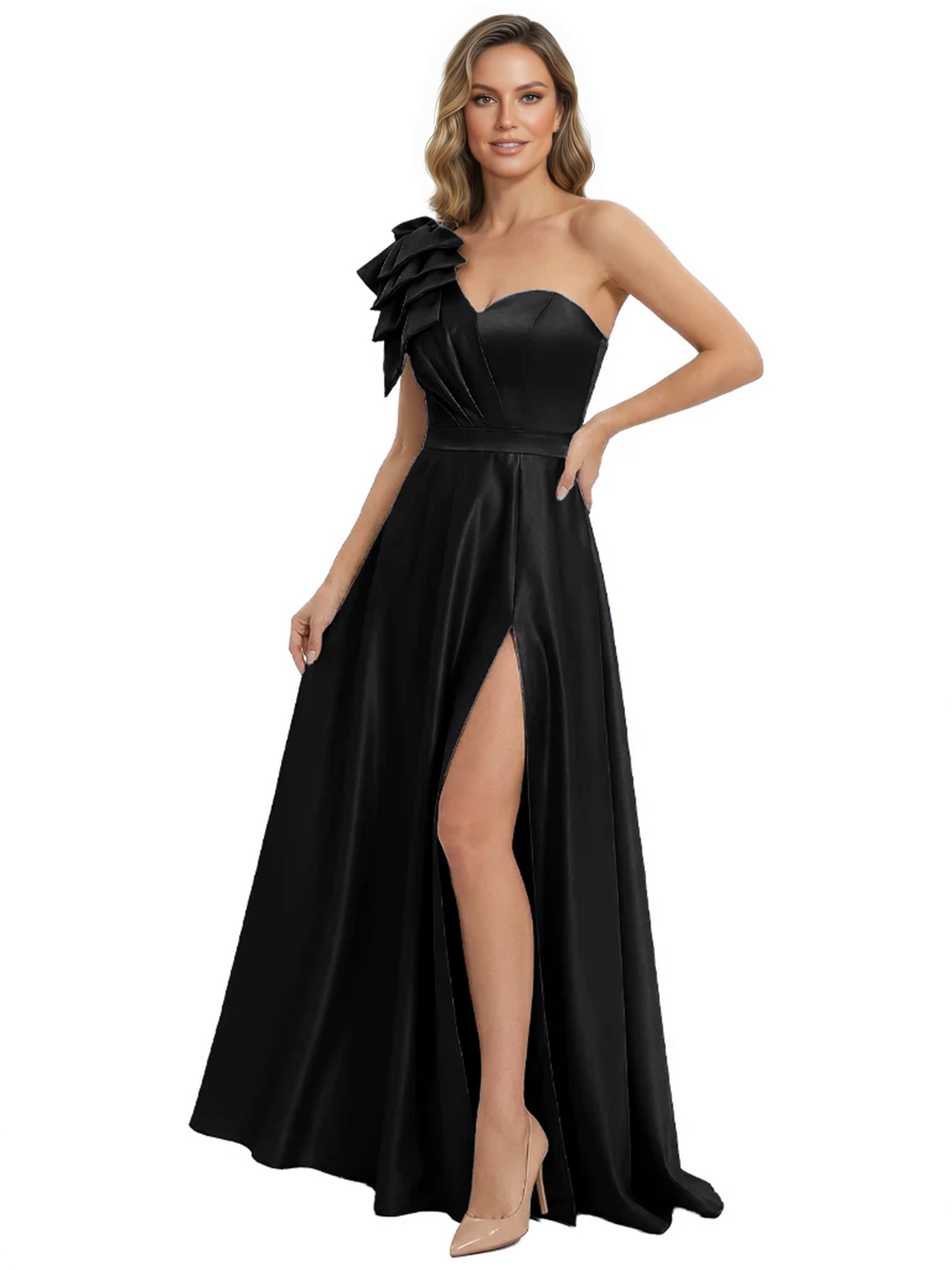 Elegant Mother of the Groom Dress A-Line Satin Formal Gown with High Slit Ruched Bodice