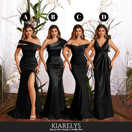 Black Mismatched Unique Strapless Floor Length Bridesmaid Dresses Online