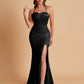 Sexy Soft Satin Mermaid Spaghetti Straps Side Slit Floor-Length Bridesmaid Dresses