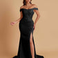 Elegant Soft Satin Mermaid Off Shoulder Side Slit Floor-Length Mermaid Bridesmaid Dresses