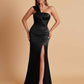 Elegant Soft Satin One Shoulder Strapless Side-Slit Mermaid Bridesmaid Dresses