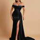 Gorgeous Soft Satin V-neck Off-the-Shoulder Side-Slit Mermaid Bridesmaid Dresses