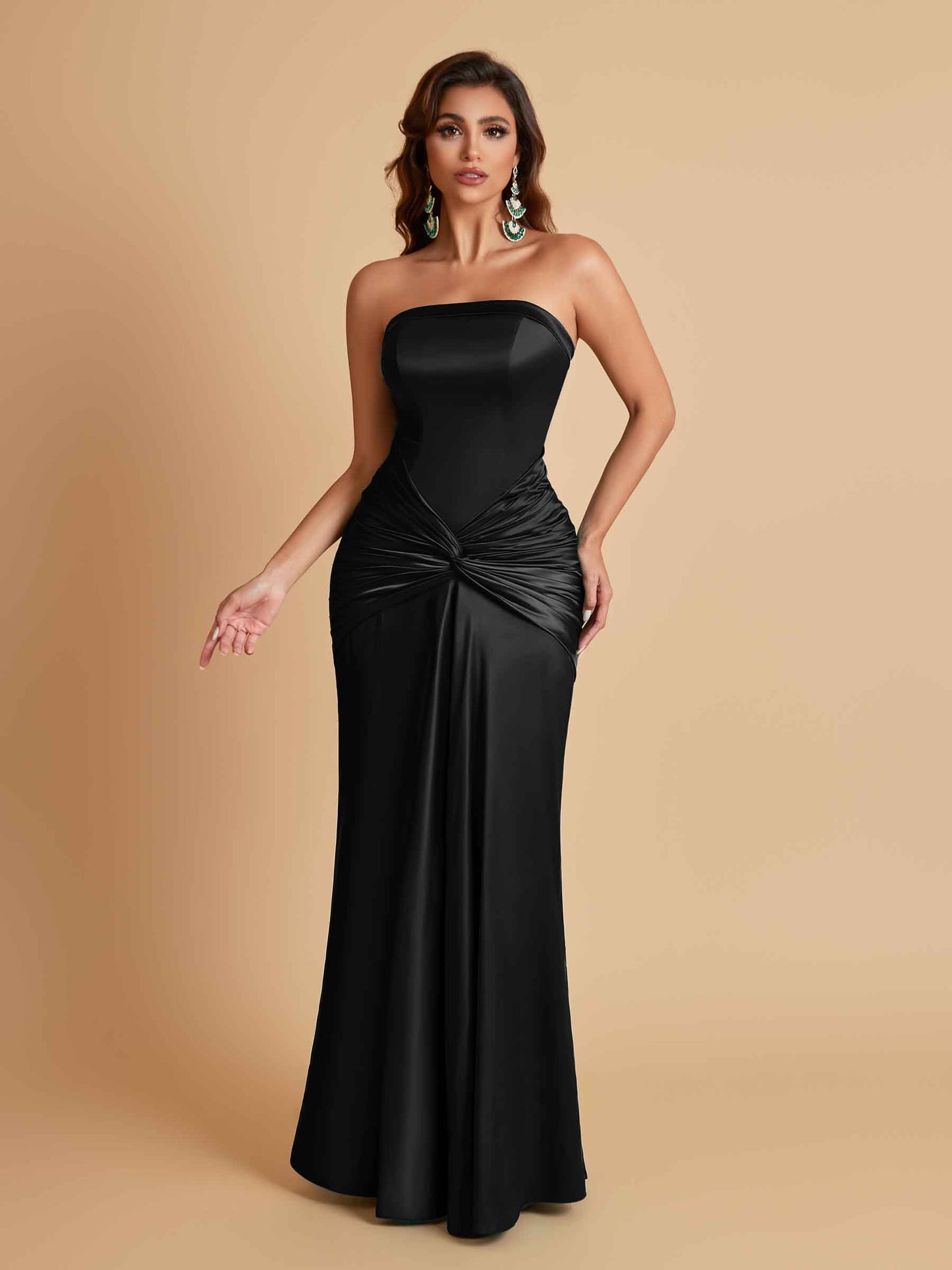 Sexy Soft Satin Mermaid Strapless Floor-Length Mermaid Bridesmaid Dresses