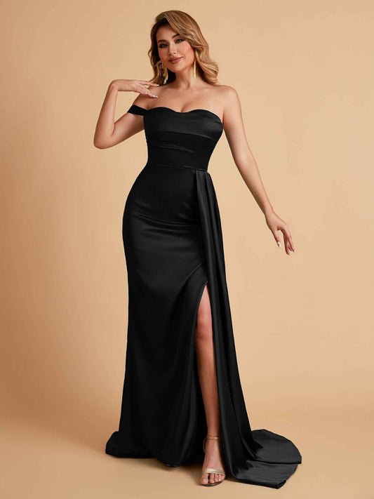 Sexy One-Shoulder Sweetheart With Train With High Split Floor-Length Bridesmaid Dresses
