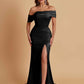 Elegant Soft Satin Mermaid Off Shoulder Asymmetrical Side Slit Floor-Length Bridesmaid Dresses