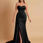 Elegant Soft Satin Sweetheart Strapless Side-Slit Mermaid Bridesmaid Dresses
