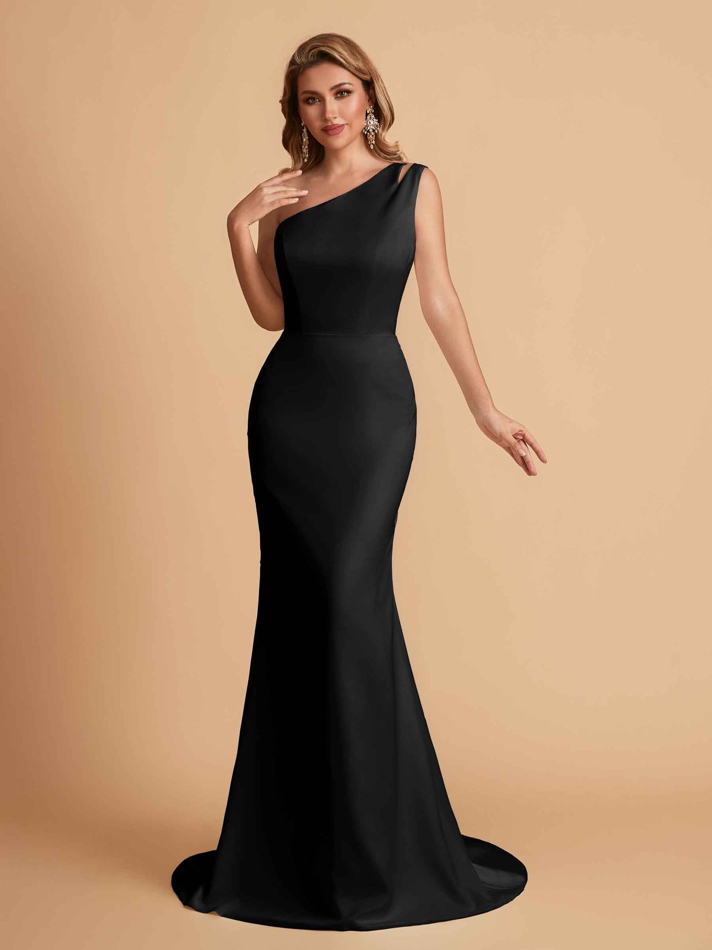 Elegant Satin One Shoulder Mermaid Side Slit Floor Length Bridesmaid Dresses
