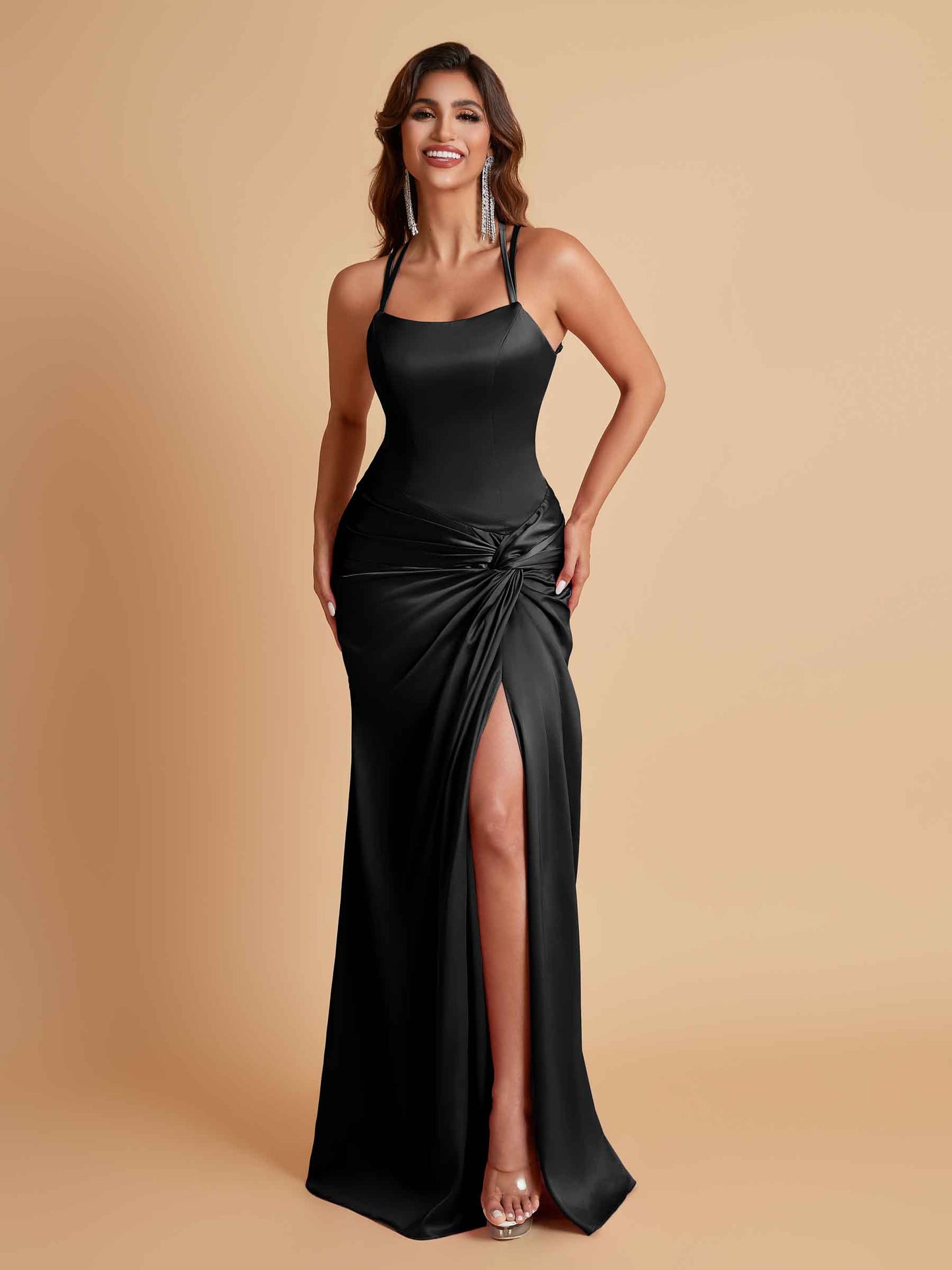 Gorgeous Square Criss Cross Soft Satin Side Slit Floor-Length Mermaid Bridesmaid Dresses