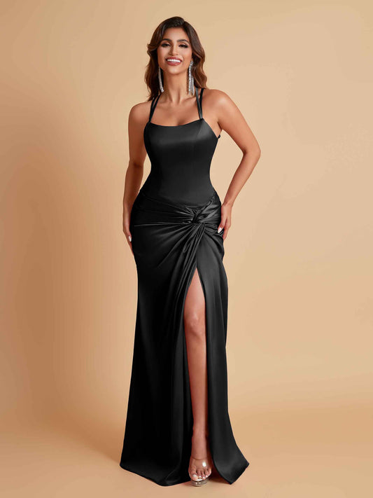 Gorgeous Square Criss Cross Soft Satin Side Slit Floor-Length Mermaid Bridesmaid Dresses