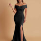 Elegant Soft Satin Mermaid Off Shoulder Side Slit Floor-Length Bridesmaid Dresses