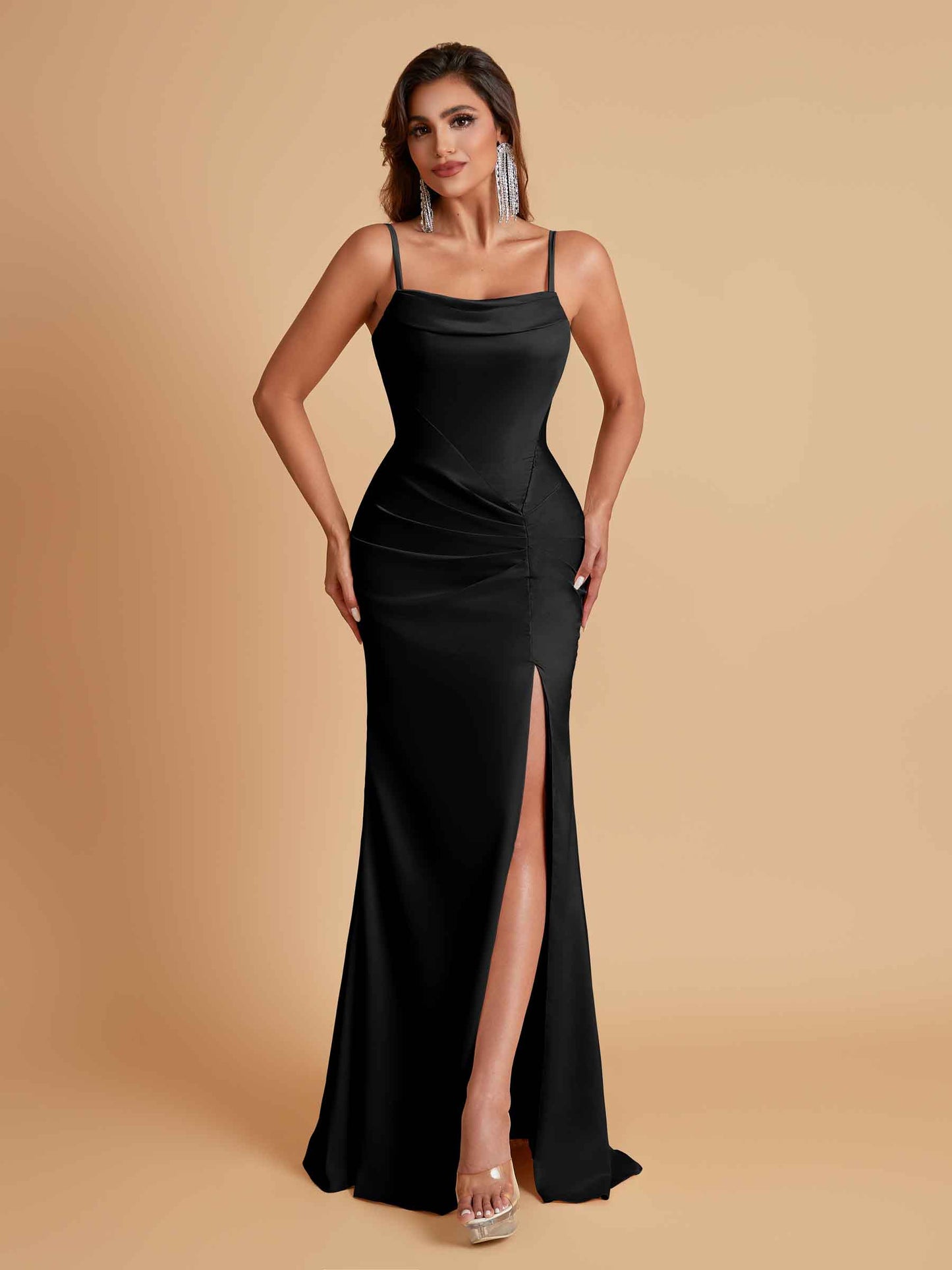 Gorgeous Spaghetti Straps Soft Satin Side Slit Floor-Length Mermaid Bridesmaid Dresses