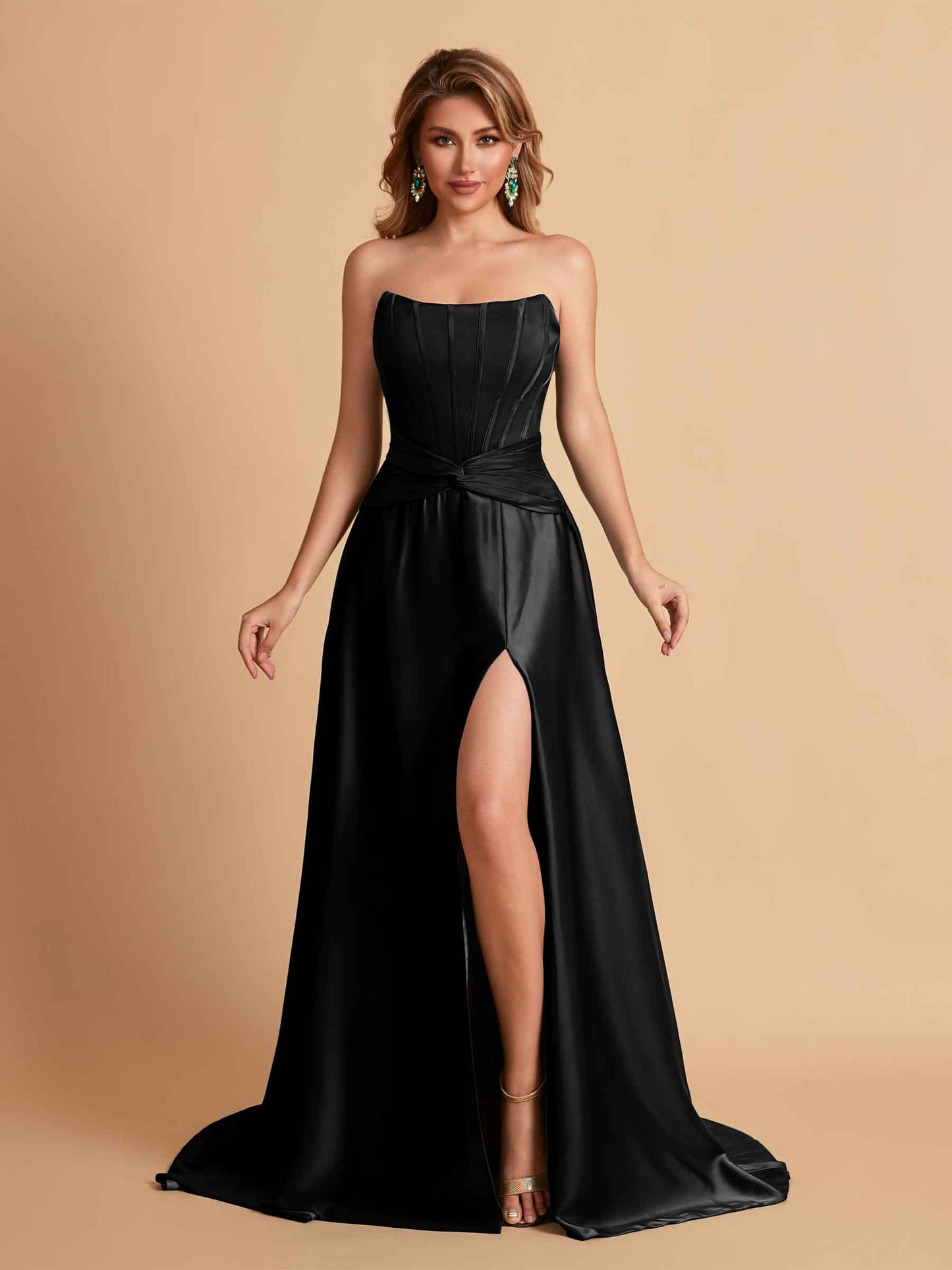 Elegant Satin Sweetheart A-Line Side Slit Floor Length Bridesmaid Dresses