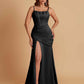 Sexy Soft Satin Mermaid Spaghetti Straps Side Slit Floor-Length Bridesmaid Dresses