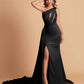 Black Mismatched Sexy Satin Trendy Long Wedding Guest Dresses