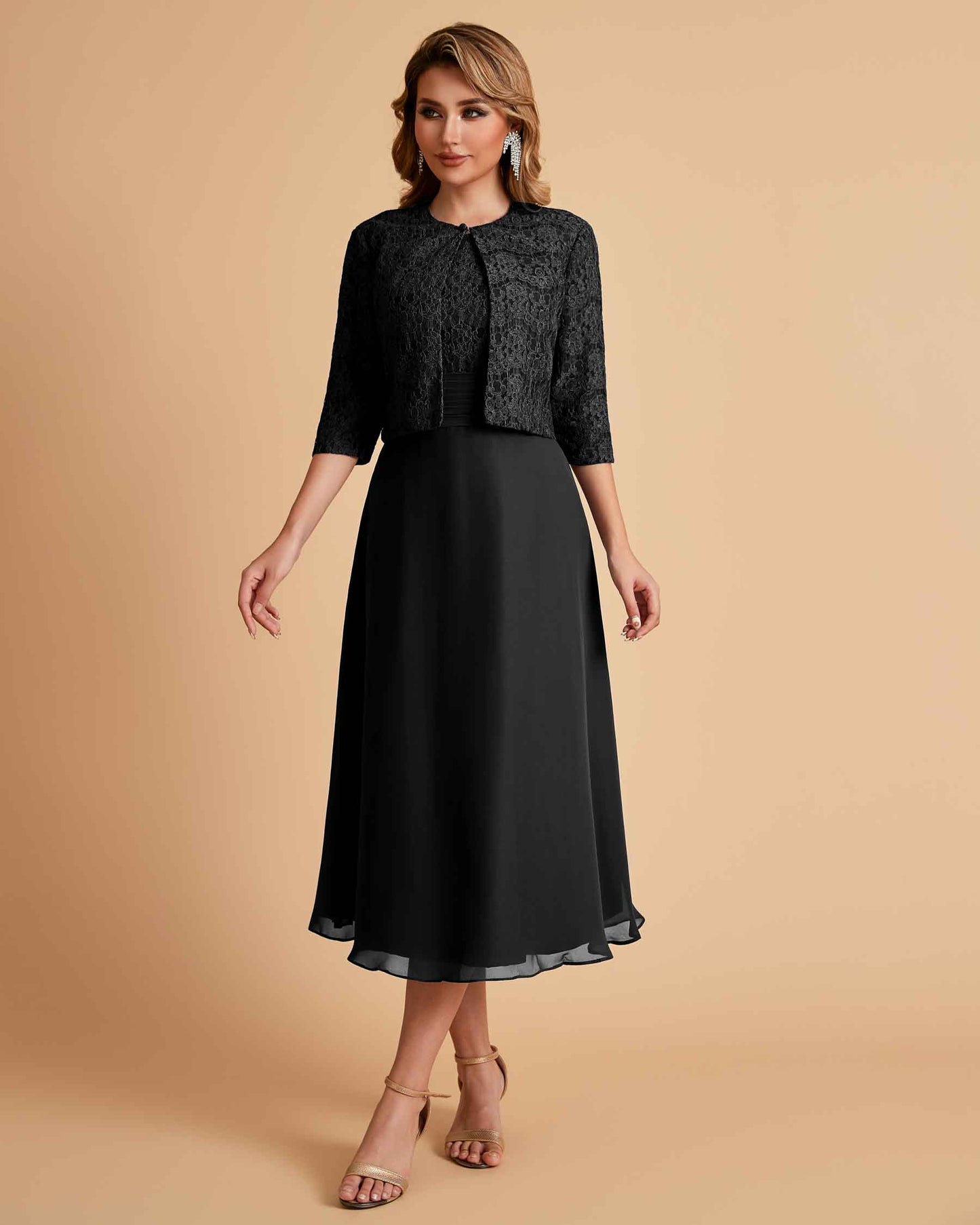 Elegant A-line Bateau Sleeveless Tea Length Mother of the Brides Dresses Online