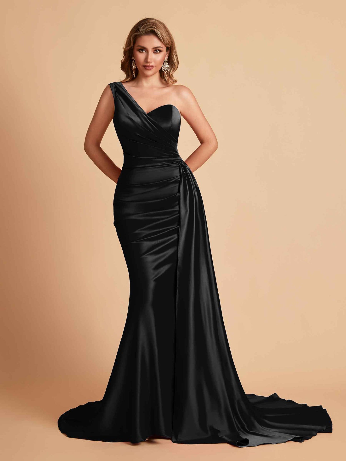 Sexy Satin Mermaid One Shoulder Maxi Long Bridesmaid Dresses Online