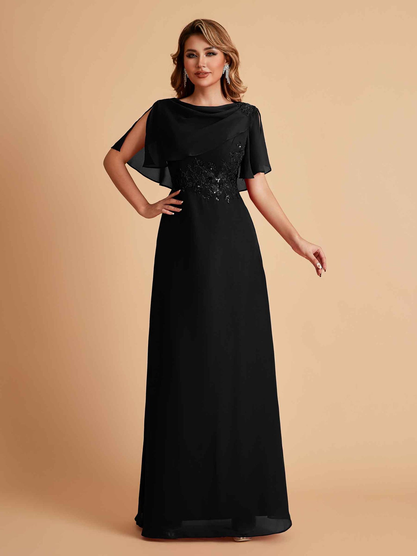 Elegant A-Line Chiffon Half Sleeves Jewel Mother of the Brides Dresses Online