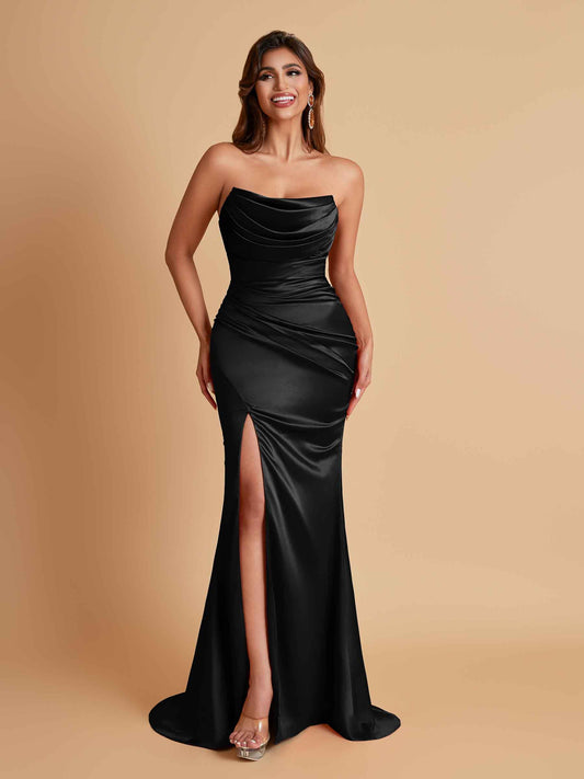 Sexy Soft Satin Mermaid Side Slit Floor-Length Mermaid Bridesmaid Dresses